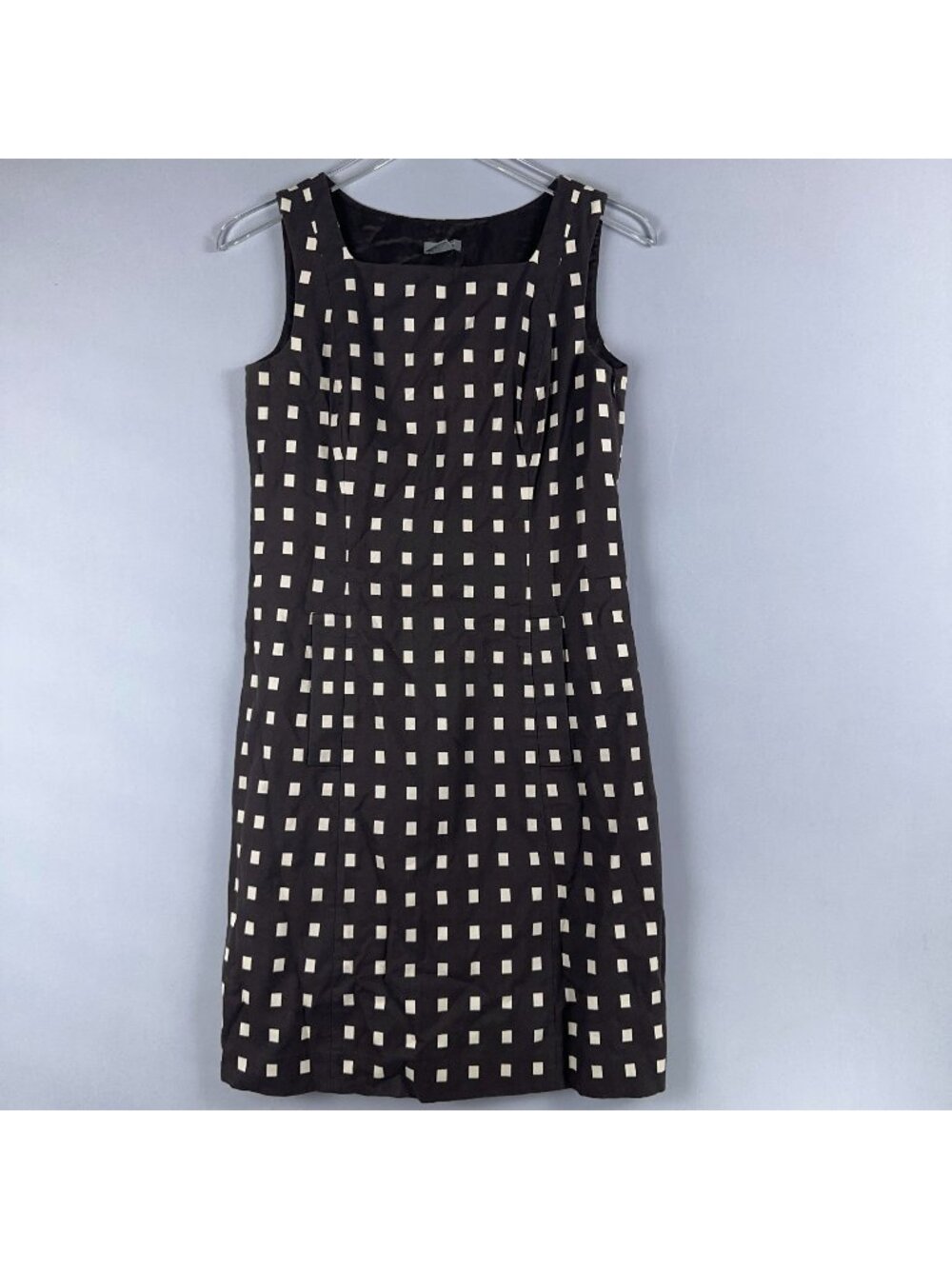 Ann Taylor Sheath Dress 4 Petites Brown White Checkered 100% Cotton Sleeveless